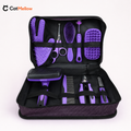 CatMellow purple and black 9-piece grooming kit, SKU 92593, in an open storage case