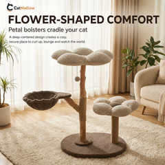 Flower-shaped plush cat beds with petal bolsters