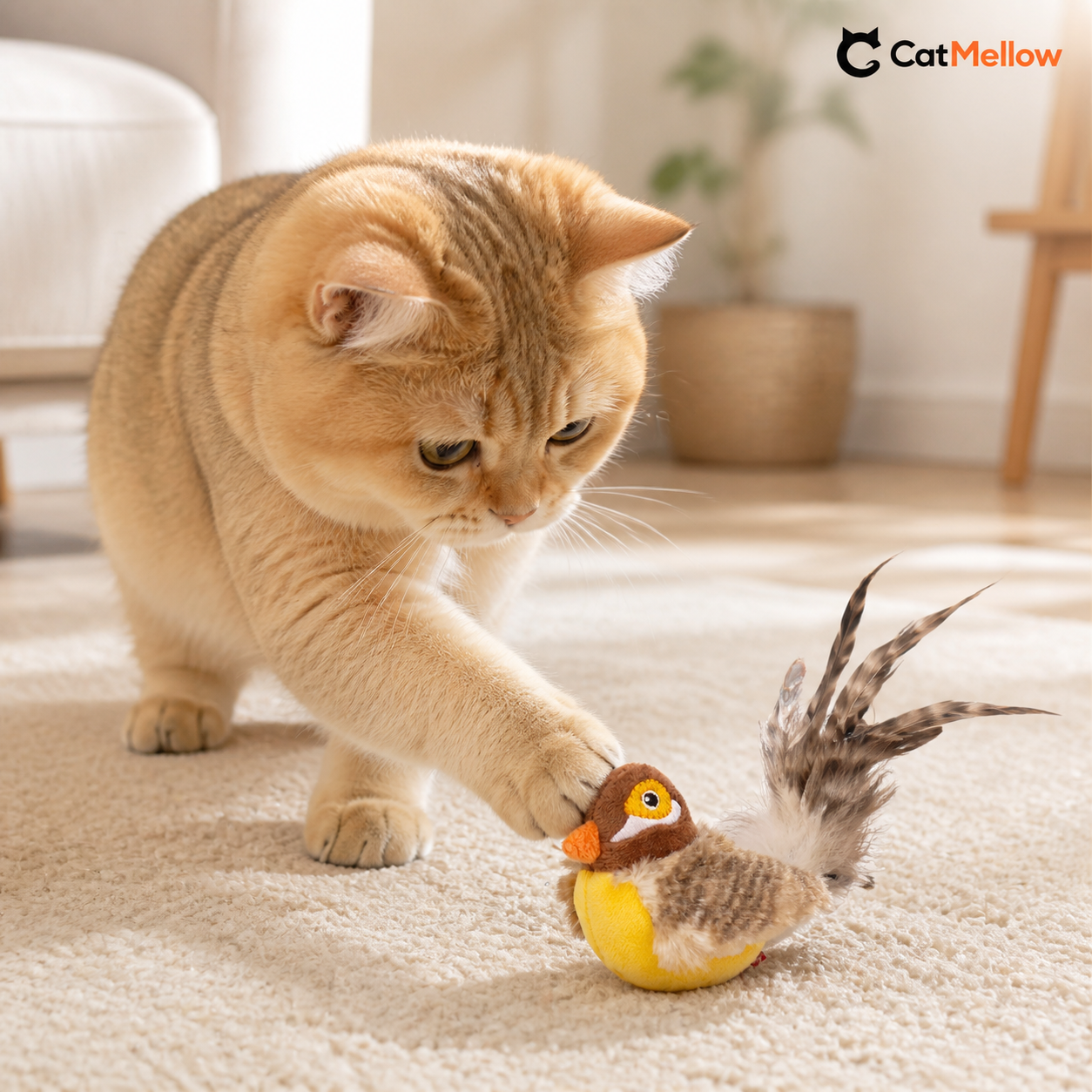 Cat pawing the Little Bird toy