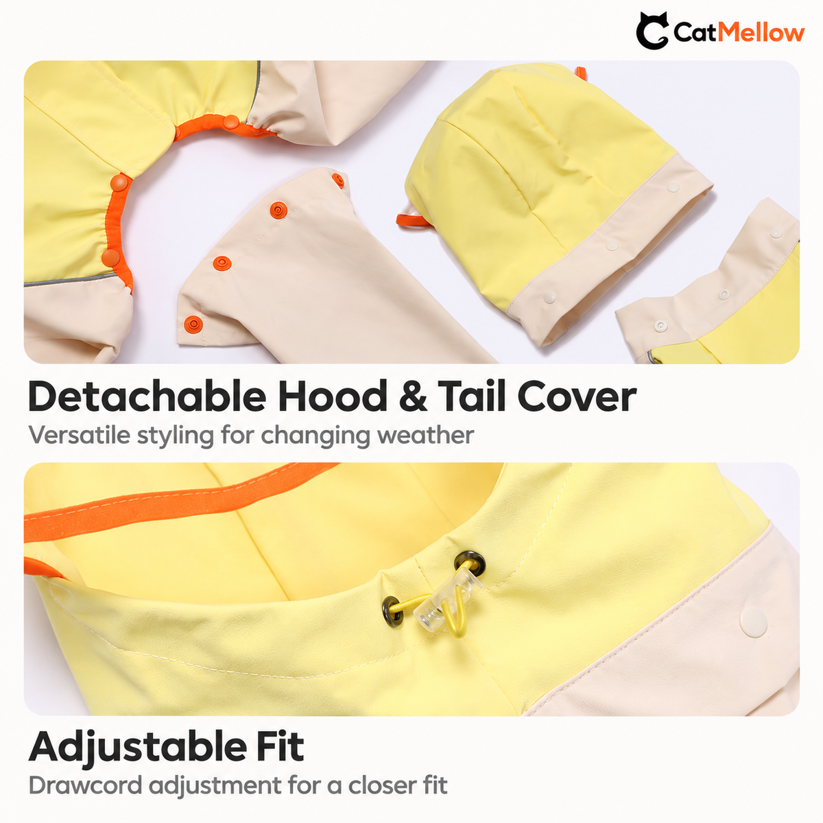 Detachable hood and tail cover and adjustable drawcord
