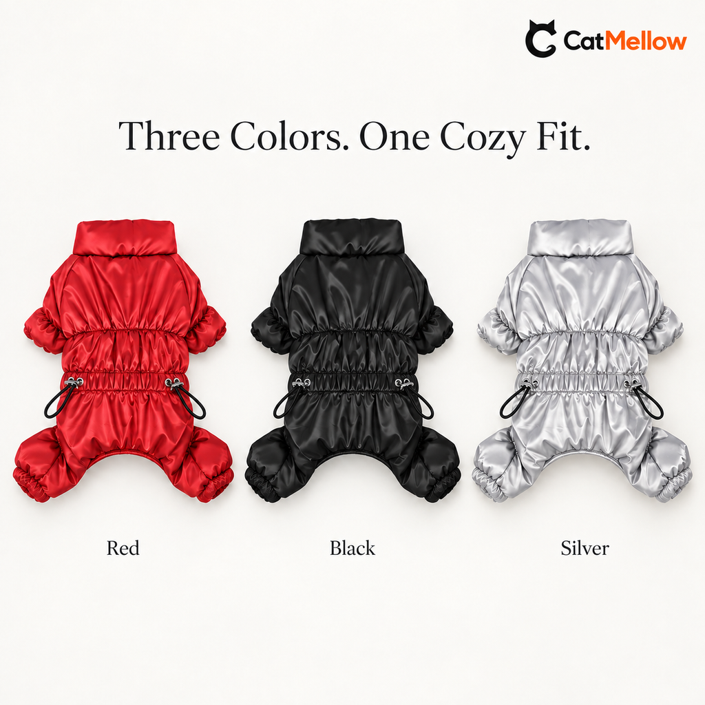 Red black and silver four-leg dog snowsuits